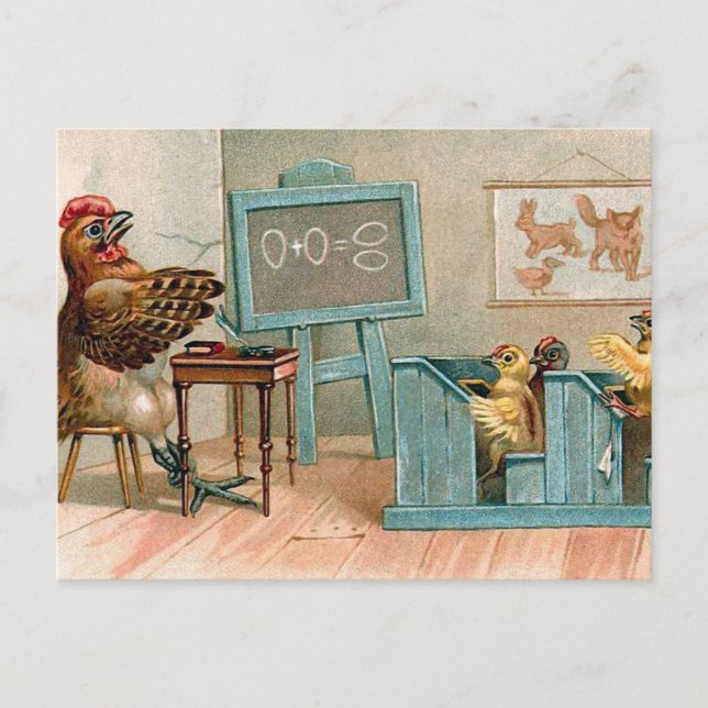 Carte Postale vintage "Poulets à l'école" (Devant)