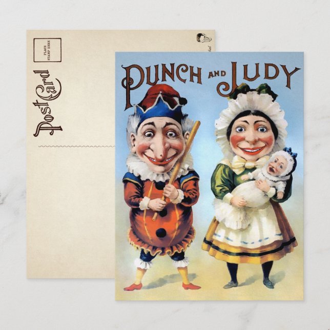 Carte postale vintage Punch et Judy (Devant / Derrière)