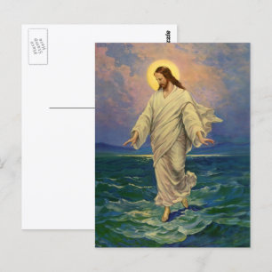 Carte Postale Vintage Religion, Jésus-Christ marche sur l'eau