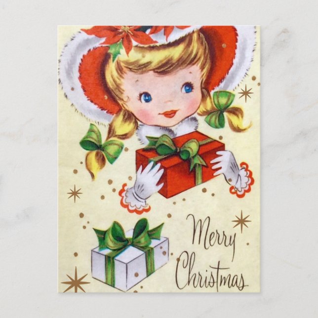 Carte postale vintage rétro Christmas girl (Devant)