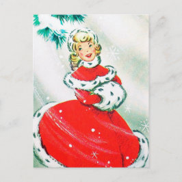 Carte postale vintage rétro Christmas lady