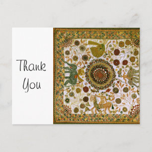 Carte Postale Vintage Retro coloré Bengali Elephant Motif