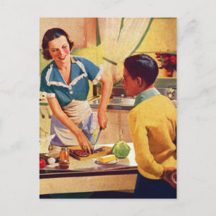 Carte Postale Vintage Retro Femmes 40s Donut Deception Déjeuner 