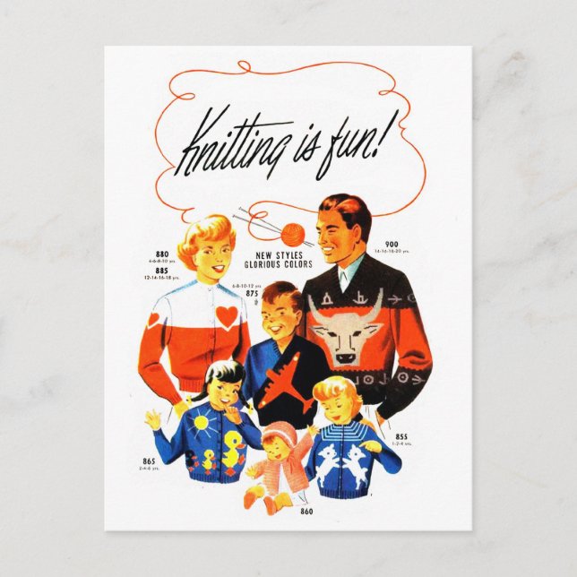 Carte Postale Vintage Retro Femmes 60s Tricot est amusant! (Devant)