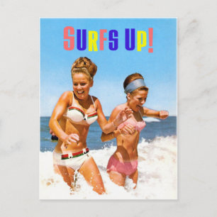 Carte Postale Vintage Retro Femmes Surf Up Beach Girls