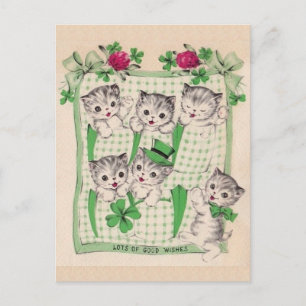 Carte postale vintage Retro Kittens Saint Patrick'