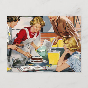 Carte Postale Vintage Rétro Ladies Making a Cake 