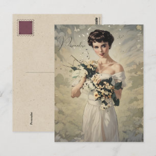 Carte Postale Vintage robe de mariage jolie fille photo florale