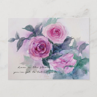 Carte postale vintage Rose Fleurs d'aquarelle