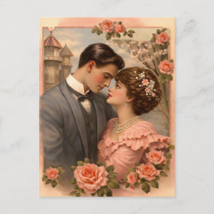 Carte postale vintage rose - Floral rose pâle