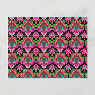 Carte Postale Vintage rose noir damassé motif coloré royal