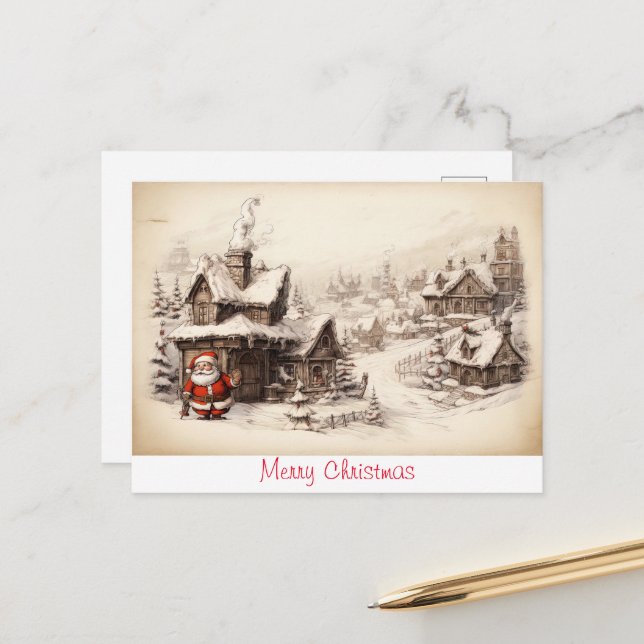Carte Postale Vintage rustic Santa Clouse (Devant/Arrière en situation)