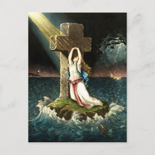 Carte Postale Vintage s'accrochant au Christ Le Rocher dans la f