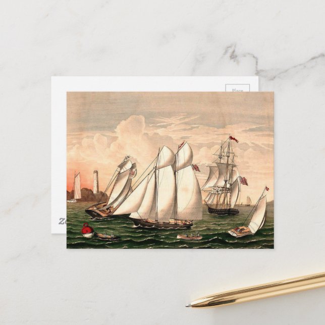 Carte Postale Vintage Sailboats (Devant/Arrière en situation)