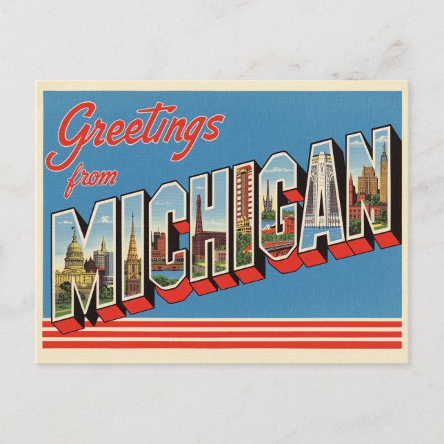 Carte Postale Vintage "salutations du Michigan" (Devant)