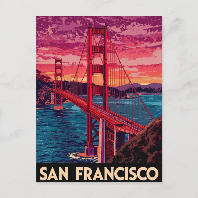 Carte Postale Vintage San Francisco Golden Gate Bridge Sunset Tr (Devant)