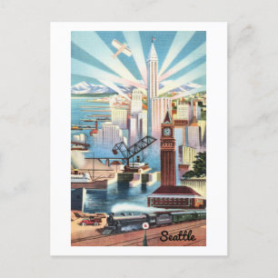Carte postale vintage Seattle Skyline Travel