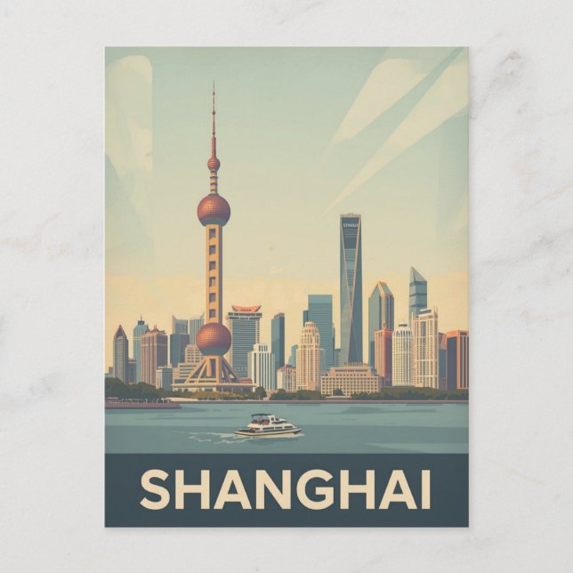 Carte Postale Vintage Shanghai Skyline (Devant)