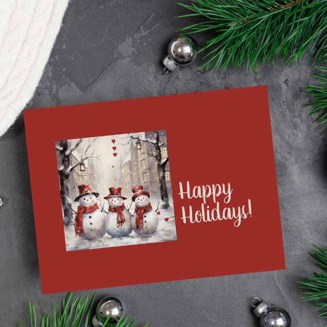 Carte postale vintage Snowmen Happy Holiday (Holiday Postcard)