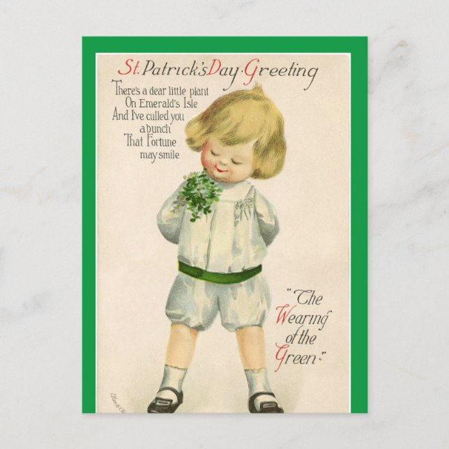 Carte Postale Vintage St Patrick salutations mignon petit garçon (Devant)