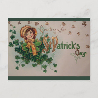 Carte Postale Vintage St. Patrick's Day Shamrock et Irish Lass