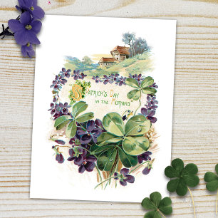 Carte Postale Vintage St. Patrick's Day Shamrocks & Violets