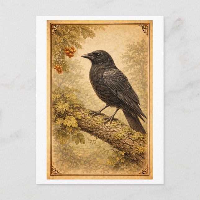 Carte Postale Vintage-Style Crow Illustration (Devant)