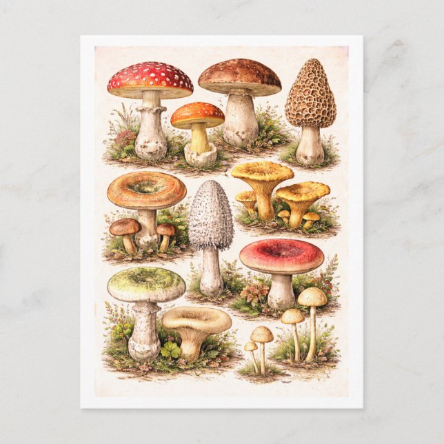 Carte Postale Vintage-Style Mushroom Illustration (Devant)
