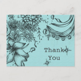 Carte Postale Vintage style noir et bleu floral merci
