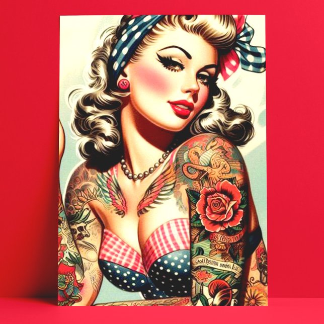 Carte Postale Vintage Tattoo Old School Pin-up (Créateur téléchargé)