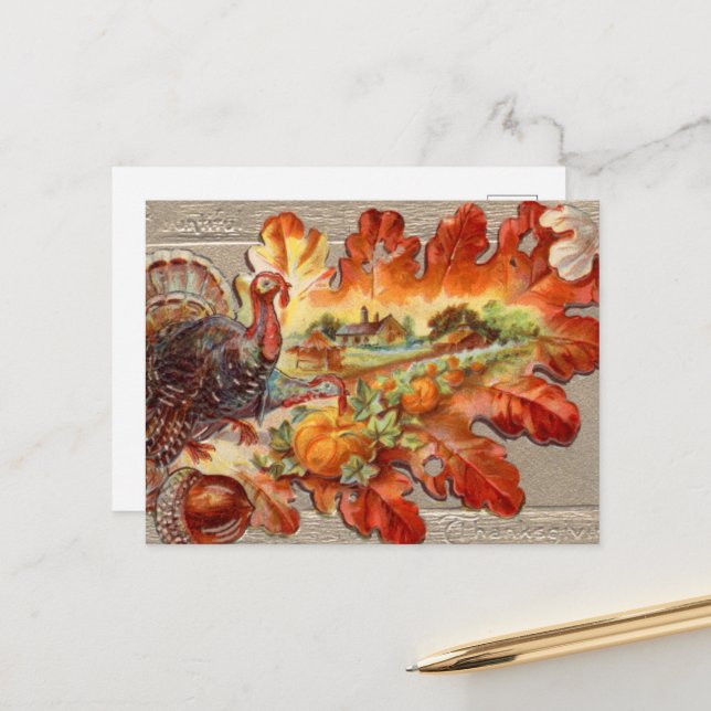 Carte postale vintage Thanksgiving Holiday turkey (Devant/Arrière en situation)