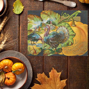 Carte Postale Vintage Thanksgiving salut dindes et citrouille