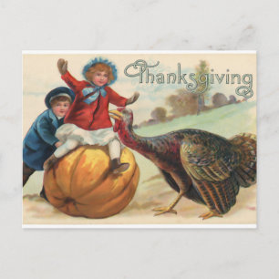 Carte Postale Vintage "Thanksgiving"   Scène d'automne pour enfa