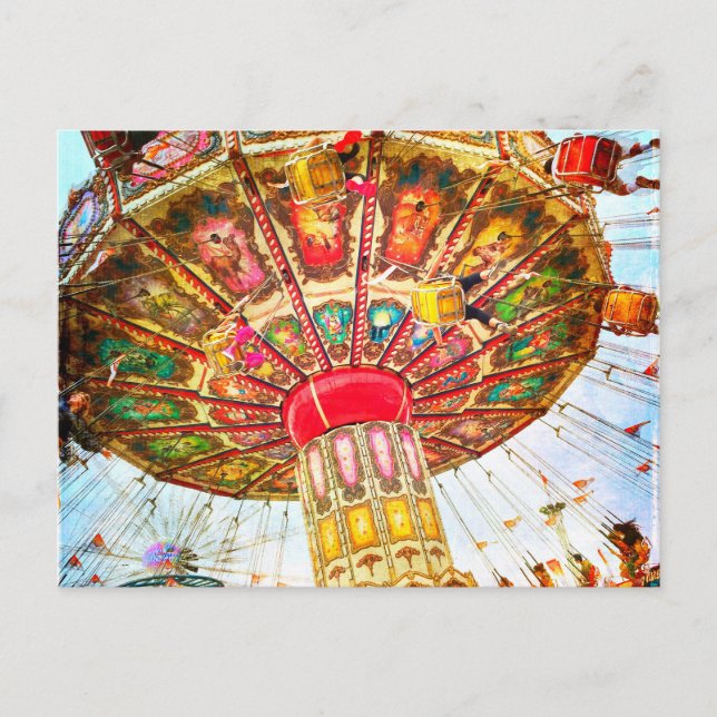Carte Postale Vintage tour de balançoire du carnaval jaune rétro (Devant)