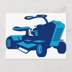 Carte Postale vintage tour sur tondeuse à gazon rétro