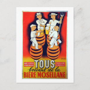 Carte Postale Vintage Tous Boivent de la Bière Mosellane