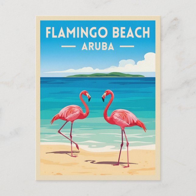 Carte Postale Vintage Travel Aruba Flamingo Beach Retro Scenic (Devant)