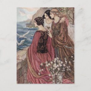Carte Postale Vintage - Trois femmes regardant vers la mer,