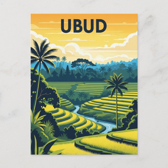 Carte Postale Vintage Ubud Bali Indonésie Voyage (Devant)
