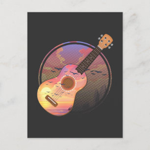 Carte Postale Vintage Ukulele Sunset Musicien Nature Hawaii