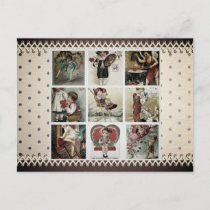 CARTE POSTALE VINTAGE VALENTINE COLLAGE
