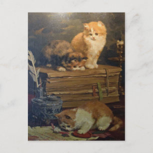 Carte Postale Vintage Van den Eycken Trois Chats sur un bureau