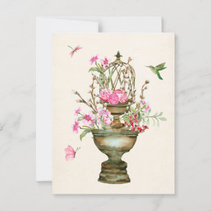 Carte Postale Vintage vase de fleurs bouquet jardin aquarelle