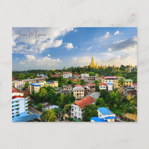 Carte Postale Vintage ville de voyage Yangon Myanmar Bouddhisme
