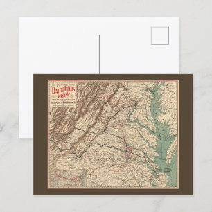 Carte Postale Vintage Virginia Civil War Battlefields Map 1895
