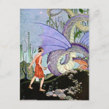Vintage Virginia Sterrett Dragon rencontre un guer