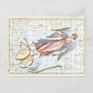 Carte Postale Vintage Virgo céleste et Constellations de Libra