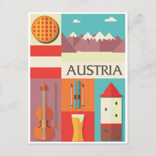 Carte Postale Vintage voyage Autriche aquarelle d'hiver