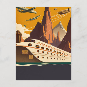 Carte postale Vintage voyage Bateau & Avions