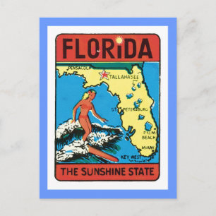 Carte Postale Vintage voyage Florida FL Étiquette d'État